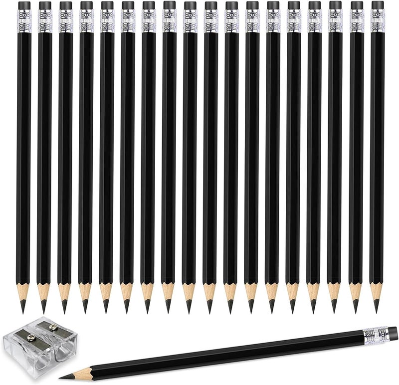Adhere 25pcs Checking Pencils Erasable colored Pencils Pre-Sharpened #2 HB,for Checking Tests Grading,Map Coloring, editing Office Favors,including a Free sharpener. (Black) - Image 1